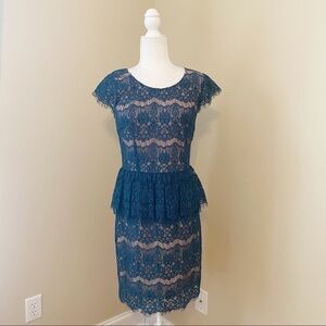 Maeve Elsa Peplum Lace Teal Dress - S
